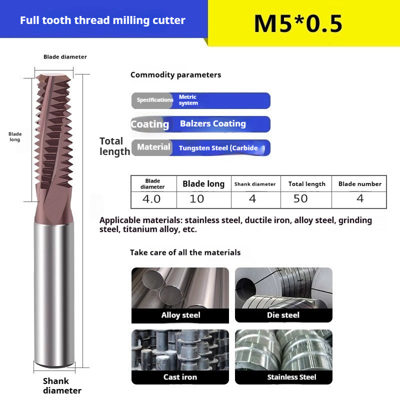 6032 60 degree thread milling cutter single thread, three threads, full thread CNC machining center tungsten steel alloy coated milling cutter can be customized Shandong Denso Pricision Tools Co.,Ltd.